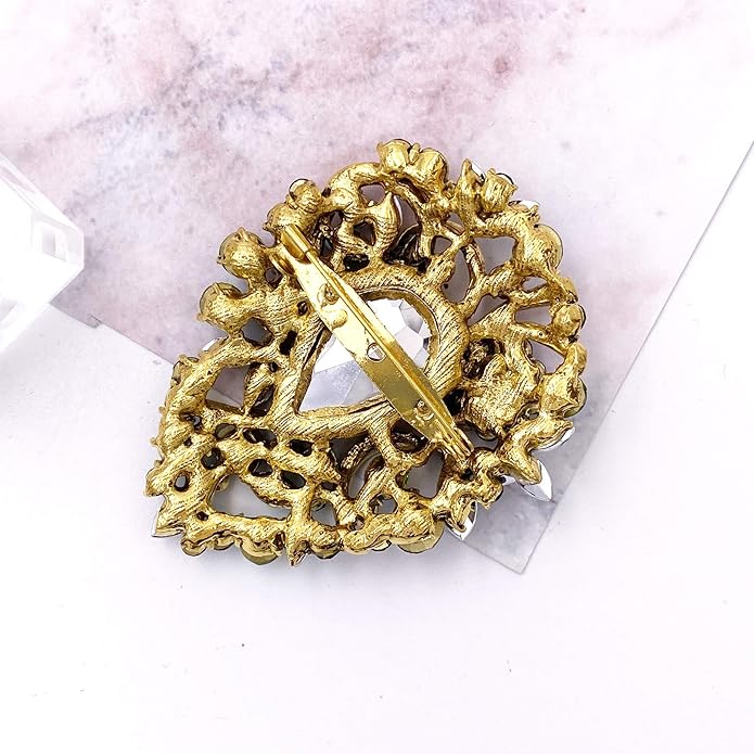 LAXPICOL Women's Vintage Austrian Crystal Elegant Flower Teardrop Brooch Gold Tone