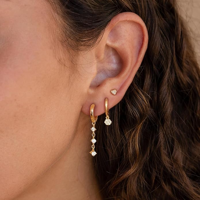 14K Gold Plated Butterfly Dangle Earrings for Women - Dainty, Trendy, Hypoallergenic CZ Drop Earrings - Simple Long Dangling Jewelry