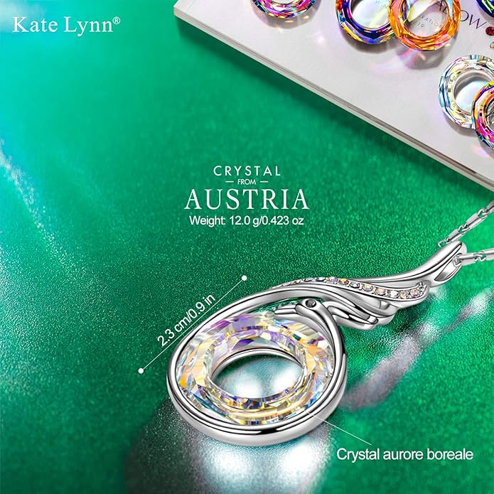 Kate Lynn "Rise From the Ashes Phoenix Necklace Made with Crystals from Austria, 18"+2" Necklace, Packaged with Jewelry Box, Birthday Gift for Women, Symbol of Luck and Renewal