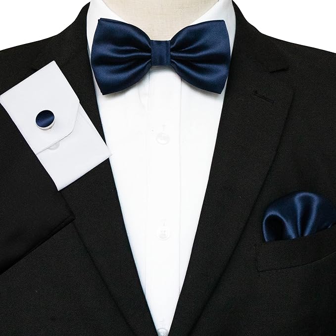 JEMYGINS Solid Color mens Pre-tied Bow Tie and Pocket Square Cufflinks Sets with Gift Box