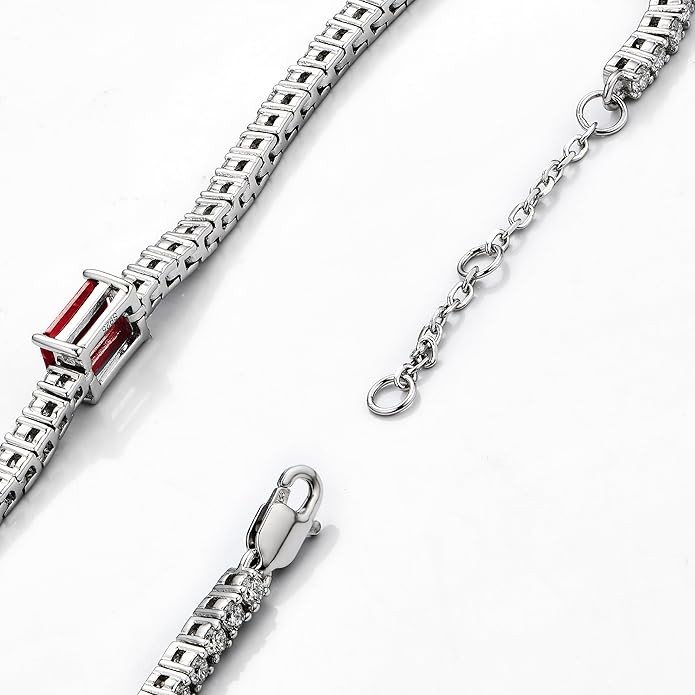 18K White/Yellow Gold Plated Silver Bracelet With Lab Grown Sapphire/Emerald/Ruby Surrounded With Lab Grown Diamond/Moissanite, Bracelet For Women Comes With Gift Box