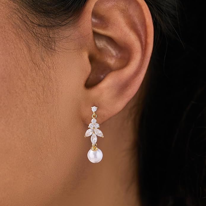 14K Gold Plated Butterfly Dangle Earrings for Women - Dainty, Trendy, Hypoallergenic CZ Drop Earrings - Simple Long Dangling Jewelry