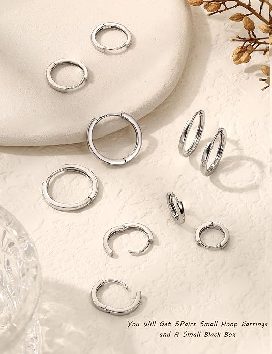 Kakonia 5 Pairs Small Sterling Silver Hoop Earrings Set for Women, 18k Gold Plated Huggie Hoop Earrings, Lightweight Hoop Earrings for Women Hypoallergenic, Cartilage Earring Sets for Multiple Piercing