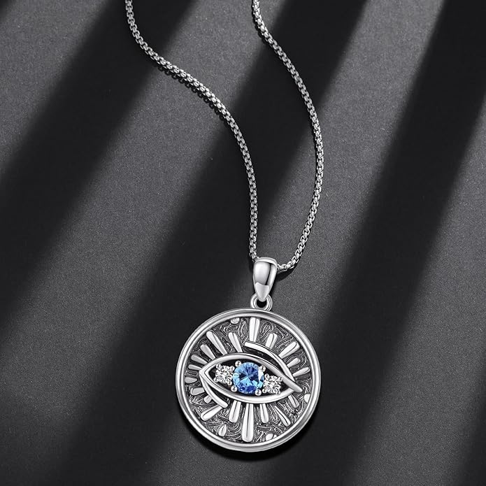 Evil Eye Necklace for Women 925 Sterling Silver, Protection Necklace with Blue Evil Eye Charm, Evil Eye/Lotus Pendant Jewelry, Birthday Christmas Gifts for Her