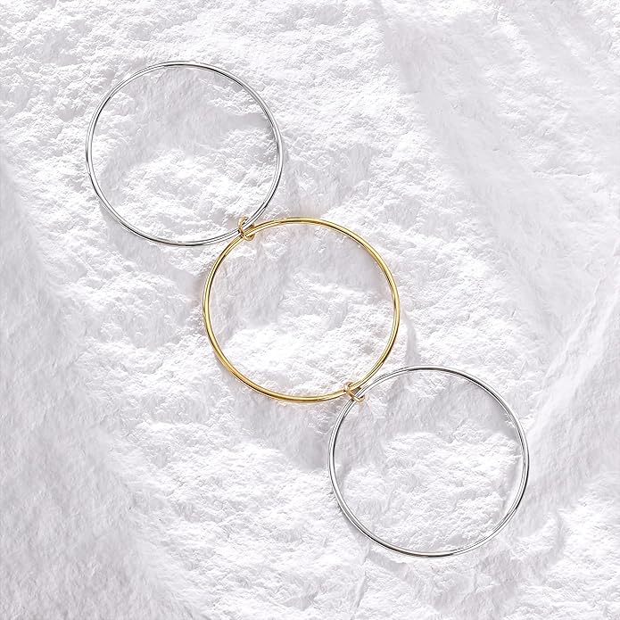 QOBEBOTA Stackable Bangles Bracelets for Women Trendy 18K Gold Plated Stainless Steel Non Tarnish Mixed Metal Bracelet Stack Triple Interlocked Two Tone Jewelry Set Gold and Silver Bracelets for Women