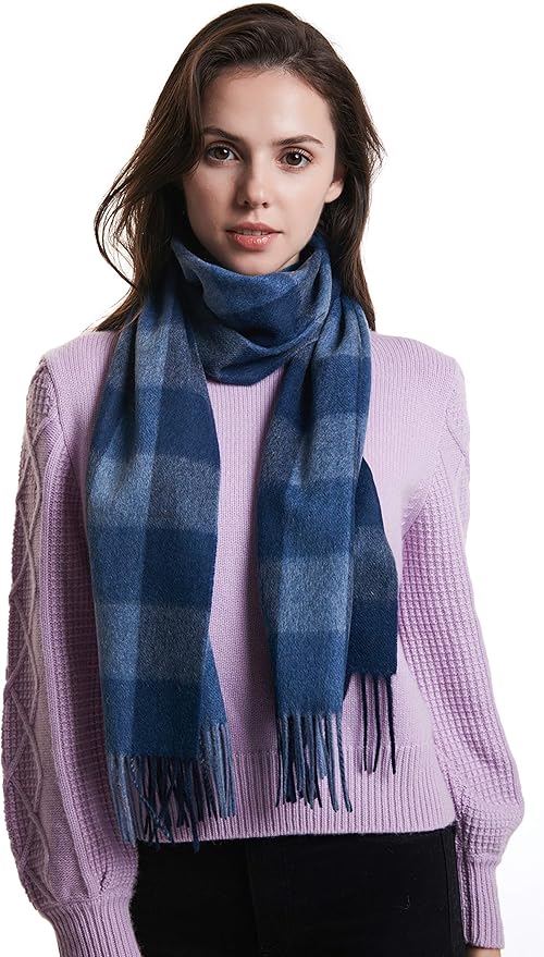 EURKEA 100% Cashmere 2025 Winter Scarf for Women Fringed Edges Warm & Soft Lightweight Solid/Plaid/Two-Tone Free Size