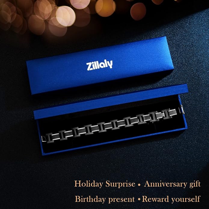 Men's Stainless Steel Two-Tone Square Link diamond Bracelet in Black & Blue Ion-Plated Black