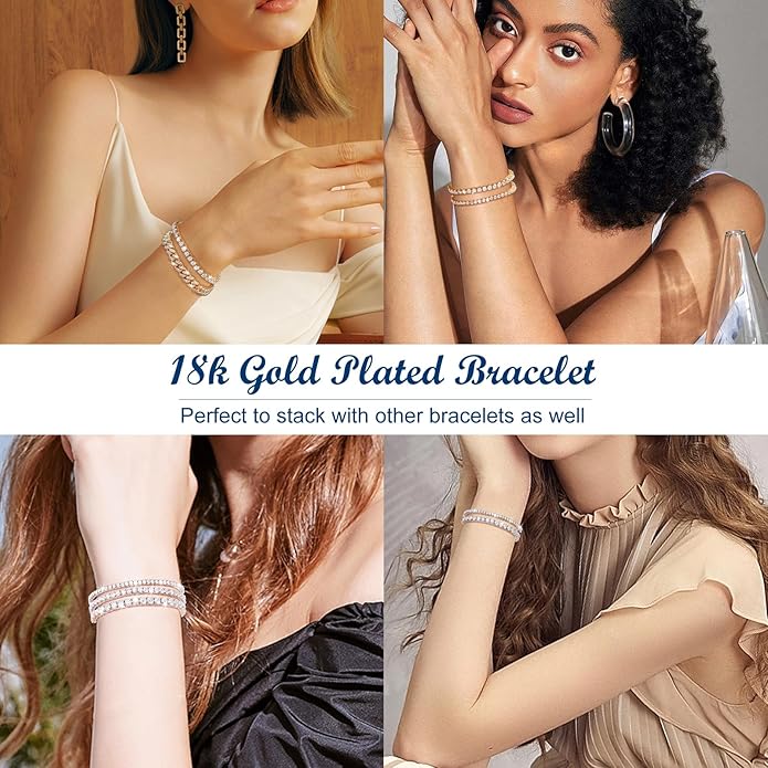 Moissanite Tennis Bracelet 1.52ct-7.76ct Adjustable Bracelet for Women 18K White Gold Plated S925 Sterling Silver Tennis Bracelet D Color VVS1 Round Cut 2/3/4mm Moissanite Bracelet Gifts for Wife/Mom