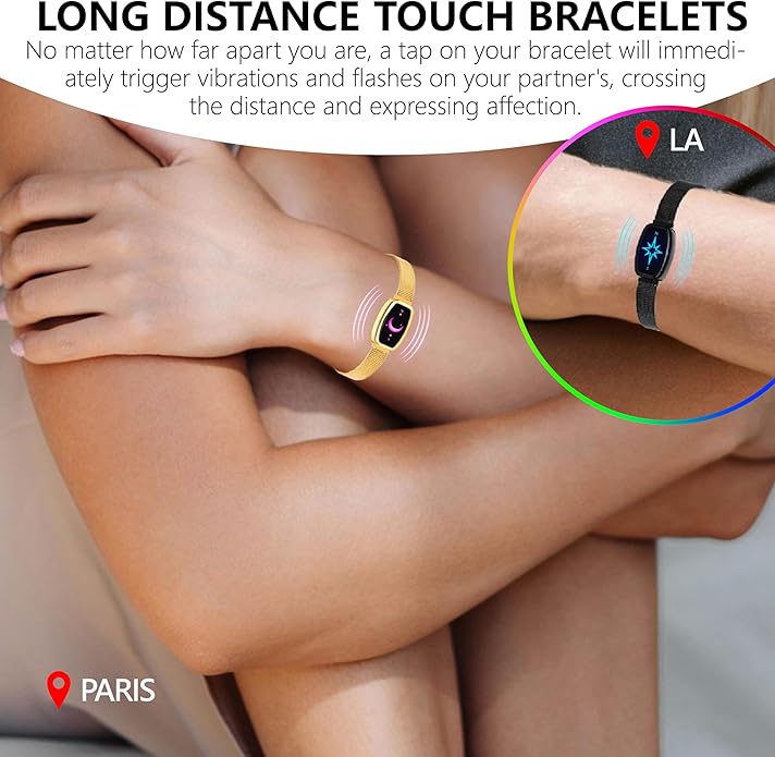 PNMNBW Long Distance Touch Bracelets for Couples, Vibration & Light up | Long Distance Couples Bracelets Relationship Gifts for Girlfriend Bluetooth Pairing Jewelry Xmas Gifts