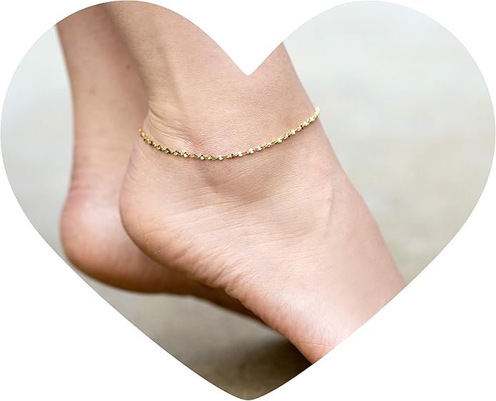LIFETIME JEWELRY Womens Gold Anklet 1.5mm Twisted Nugget Ankle Bracelet 24K Gold Plated