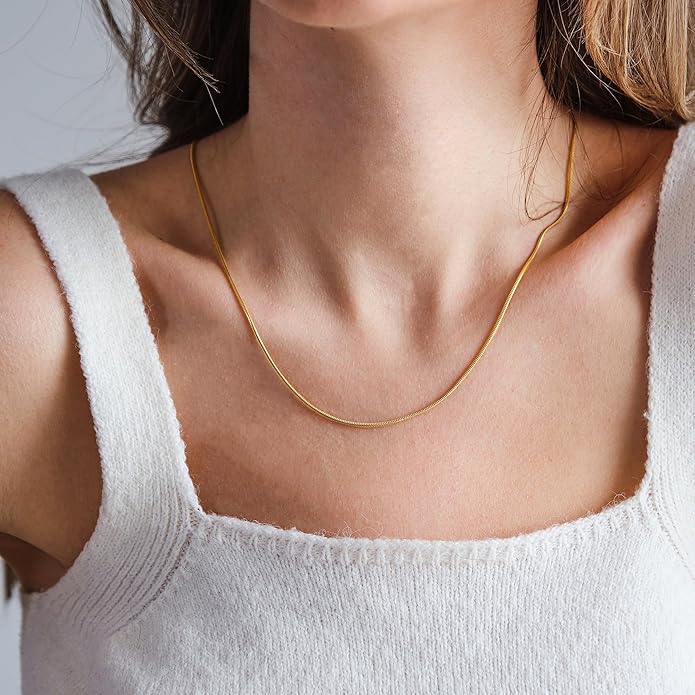 CHESKY Gold Necklace for Women-14K Gold Plated/Sterling Silver Plated Snake Chain Necklace Dainty Simple Chunky Herringbone Necklace Choker Necklaces Jewelry for Women