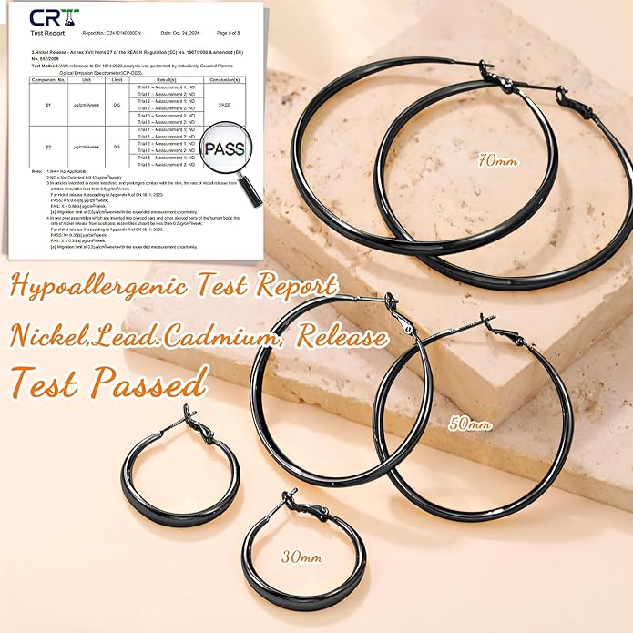 PABBEU S925 SterlingSilver Hoop Earrings Hypoallergenic Silver Hoop Earrings for Women Lightweight Large Sterling Silver Hoops Earring 30/50/70mm
