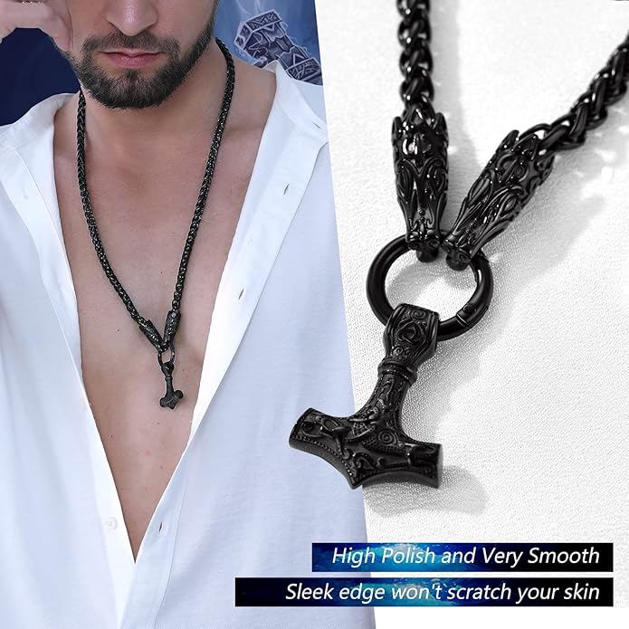 PROSTEEL Norse Viking Jewelry for Men Women, Vintage Thor Hammer/Thor Axe/Raven/Odin Necklace, 316L Stainless Steel Pendant Chain, Come with Box