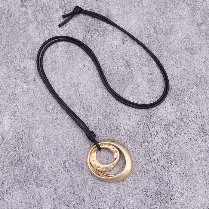 Long Boho Necklaces for Women Vintage Leather Wooden Pendant Y Choker Ethnic Style Gold Circle Hippie Sweater Necklace