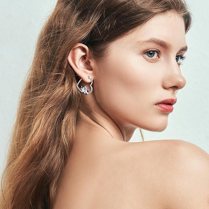 YFN Animal Earrings Sterling Silver Animal Heart Hoop Dangle Earrings Cute Jewelry Gifts for Women