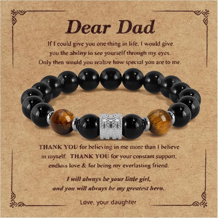 Hamoery Bracelets for Men Natural Tiger Eye Stone Beads Braided Rope Bracelet Gift for Dad Husband