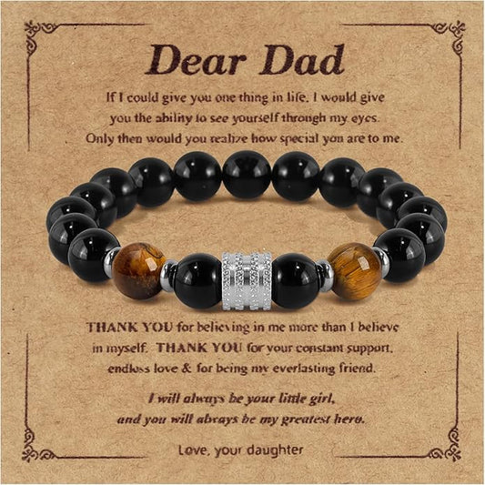 Hamoery Bracelets for Men Natural Tiger Eye Stone Beads Braided Rope Bracelet Gift for Dad Husband