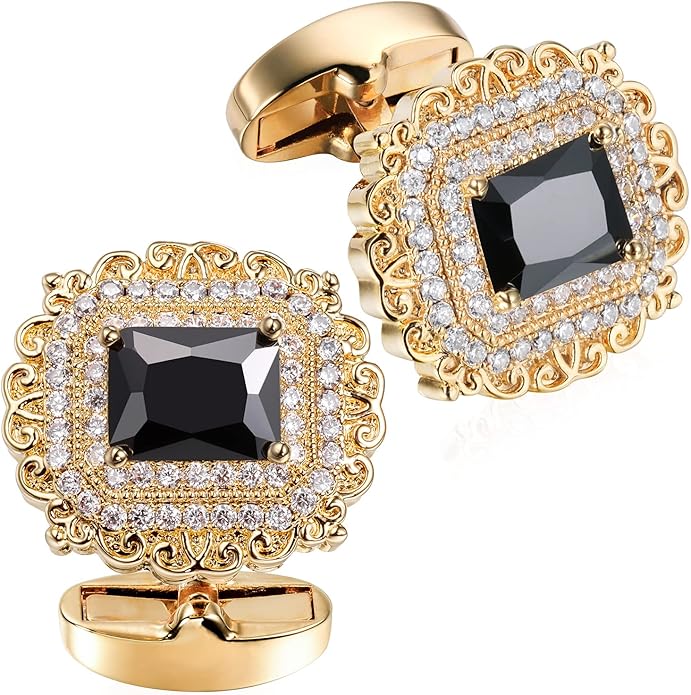 HAWSON Cufflinks for Men, Gold Diamond Crystal Cufflinks for Groom Husband Personalized Gifts, Mens Formal Wedding Business Cufflinks, Luxurious Gorgeous Cuff Links French Shirt Accessories