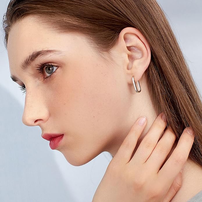 925 Sterling Silver Hoop Earrings for Women Trendy Small Square Hypoallergenic 14K Gold Plated Hoop Earrings Geometric Minimalist Rectangle Hoops Earrings