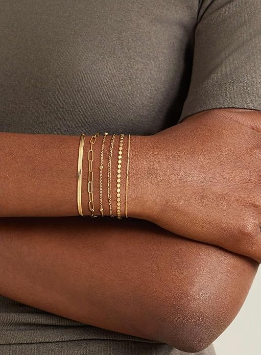 DEARMAY Waterproof Gold Plated Bracelets Set for Women Trendy, Dainty 14K Gold Jewelry Fashion Stackable Tennis Beaded Figaro Herringbone Paperclip Link Bracelet Pack Stack Gifts for Women