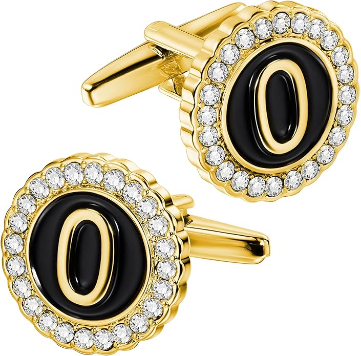 HAWSON A-Z Initial Cufflinks for Men and Women with Clear Crystal, Gold Silver Color Rasied Letter A-Z Cuff Links for French Shirt, Gift for Normal and Business Wearing