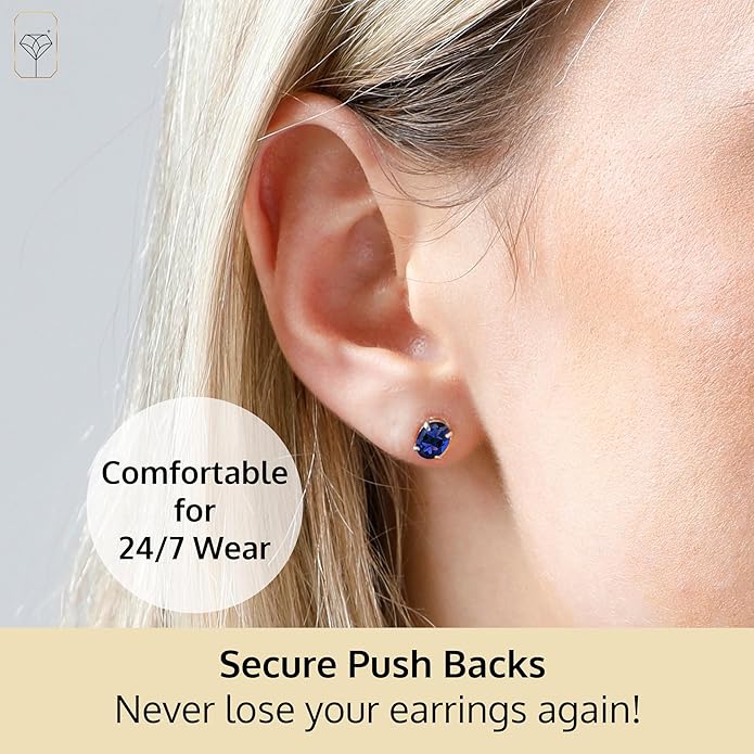 14k Gold Oval Stud Earrings for Women with Push Backs | 7x5mm Gemstone Birthstone Earrings | Real 14 Karat Gold Earrings Studs | Hypoallergenic Gemstone Stud Earrings for Women by MAX + STONE
