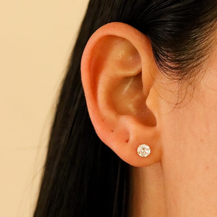 14k Gold Cubic Zirconia Stud Earrings for Women & Men (2mm-6mm Diameter) - CZ Simulated Diamond, Real Solid 14K Gold, Secure Screw Back