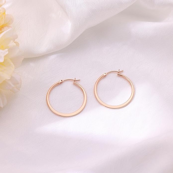Gacimy Flattened 14K Gold Plated Hoop Earrings for Women, 14K Real Gold Plated Hoops with 925 Sterling Silver Post,Hypoallergenic Lightweight Earring