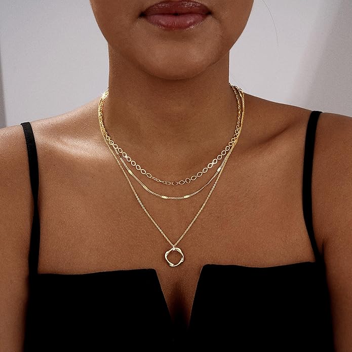 Gold/Silver Layered Necklaces for Women,Dainty 14k Gold Plated Stackable Choker Necklaces for Women,Trendy Layering Coin Chain Pendant Jewelry Set Gifts