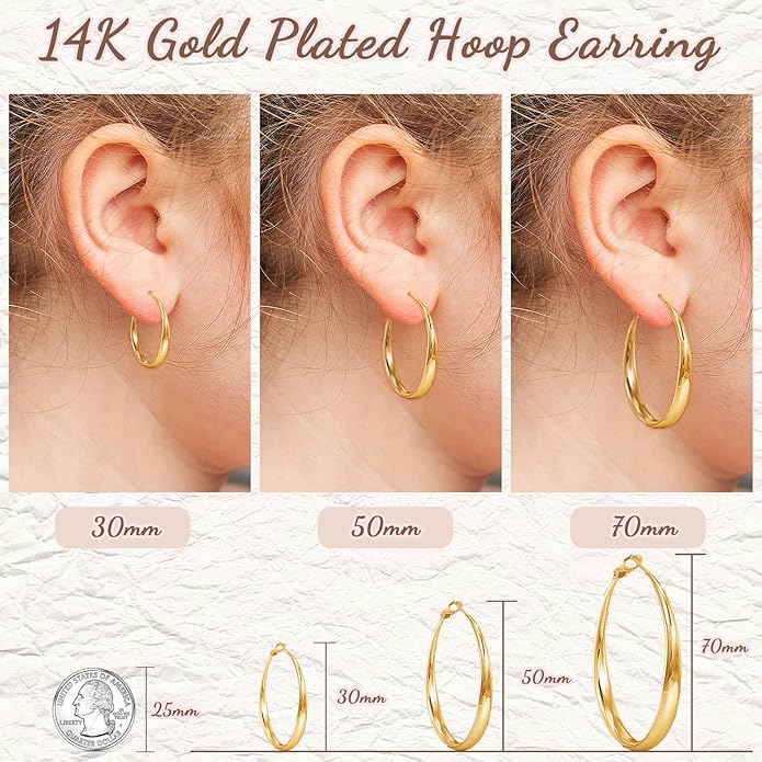 PABBEU S925 SterlingSilver Hoop Earrings Hypoallergenic Silver Hoop Earrings for Women Lightweight Large Sterling Silver Hoops Earring 30/50/70mm