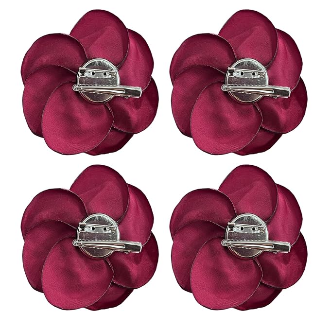 Sanrich Women's Brooches 4pcs Rose Flower Hair Clip Mexican Hair Flowers Clips Hairpin Brooch Tea Party Hats Headpieces (burgundy)
