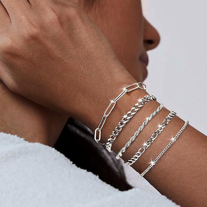 Gold Bracelets for Women Non Tainish,Dainty Bracelets Stack for Women Trendy, Gold Plated Cuff Bracelets Stack With Beaded Cuban Paperclip Snake Rope Bangle Hand Chain Jewelry Gifts for Women
