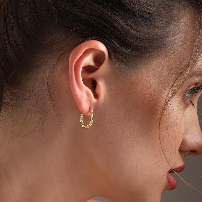 LeCalla 925 Sterling Silver Shrimp Classic Diamond-Cut Light-Weight Hoop Earrings for Women