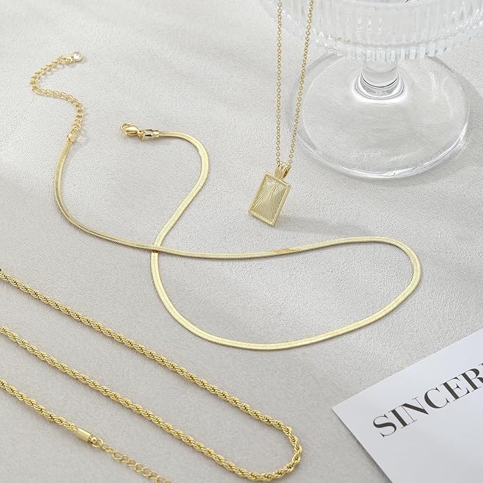 Layered Gold Silver Necklaces for Women, Stackable Stack 14K Real Gold Plated Silver Chain Necklace Diamond Circle CZ Layering Pendant Necklaces Trendy Gold Jewelry Set Gifts