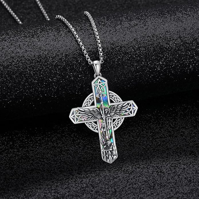 Midir&Etain Cross Necklace 925 Sterling Silver Celtic Christian Pendant Religious Protection Jewelry for Women Men