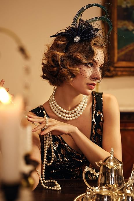 BABEYOND Round Imitation Pearl Necklace Vintage Multi Strands Necklace 20s Flapper Necklace for Party