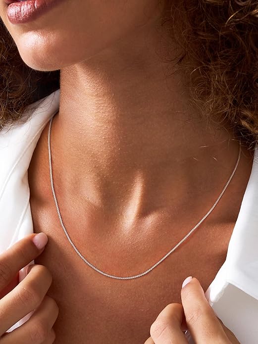 ChicSilver 925 Sterling Silver Necklace Chains Box Chain Necklace for Women Thin 1.3/1.8mm Silver Chain for Necklace - 16/18/20/22/24 Inch