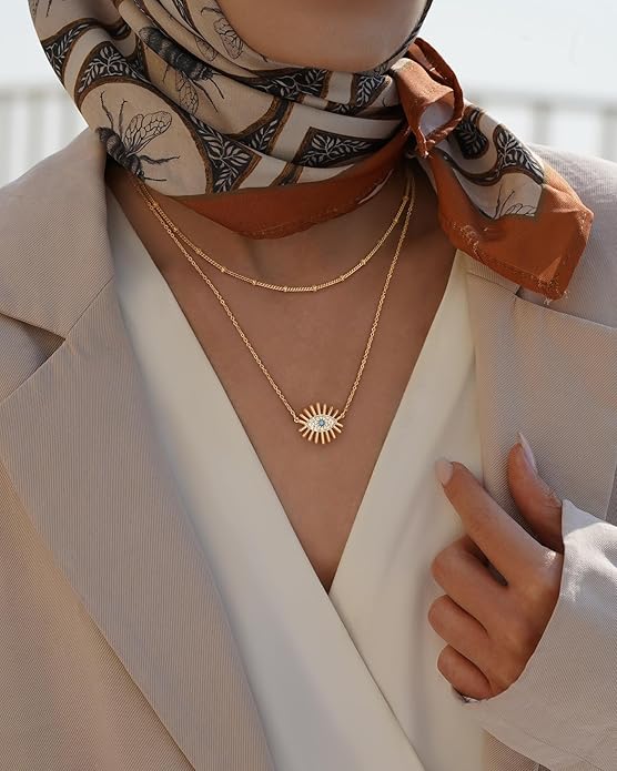 BENEIGE Gold Necklace for Women 14K Gold Plated Evil Eye Necklace Trendy Gold Pendant Necklace Jewelry For Women