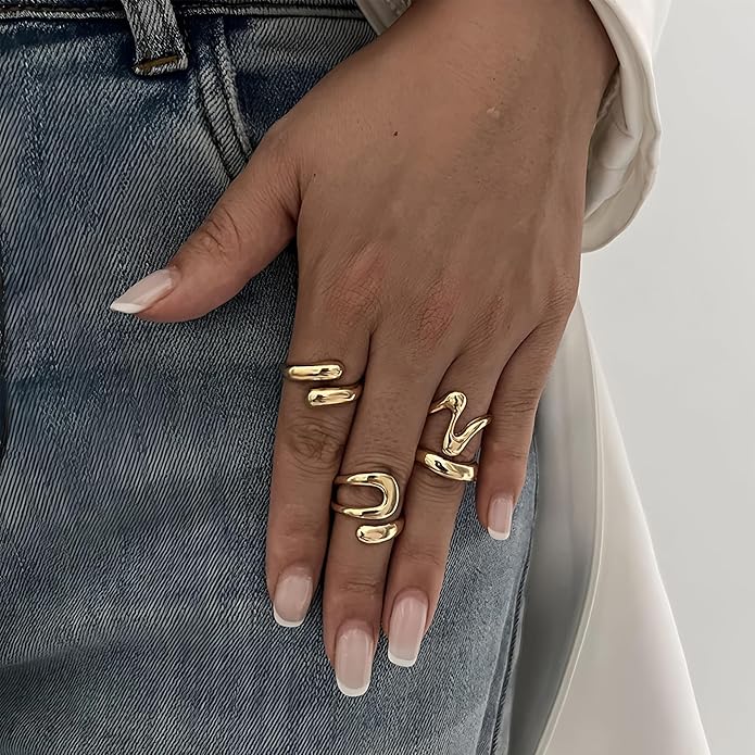 YEEZII Chunky Gold Rings for Women Non Tarnish, 18K Gold Plated Stackable Thumb Ring, Statement Women Rings Set