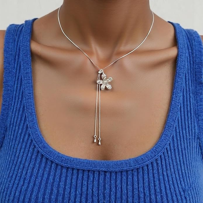 Irregular Y2k Long Y-shaped Necklace with Zircon Inlaid Sparkling Brick Tassel Pendant Double-Layer Chain High-end Fashion Accessory Women's