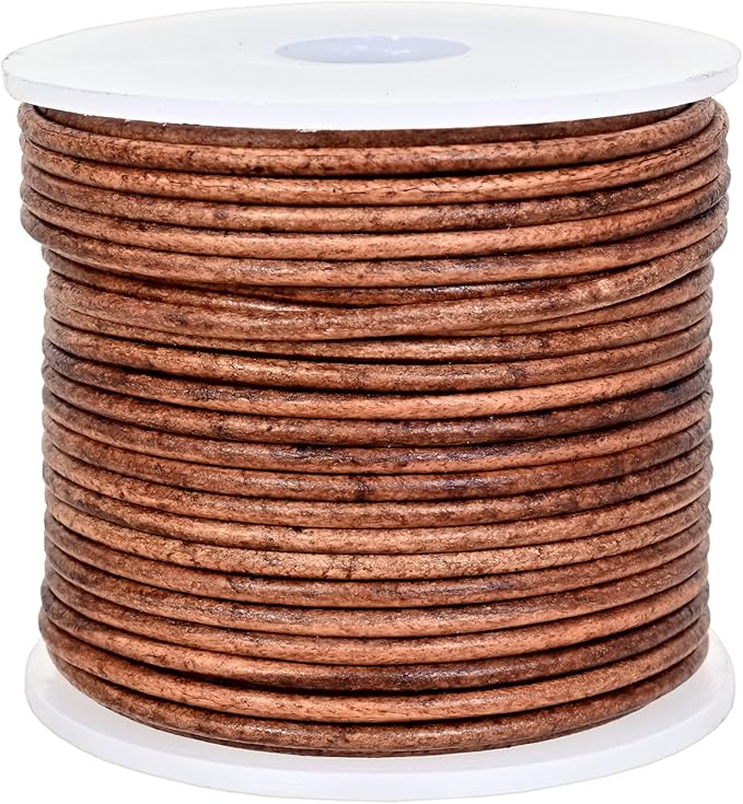 GENIQUE Real/Genuine Round Leather String Cord for Necklace, Bracelets, Jewellery, Braiding (1.5mm, Saddle Brown Distressed)