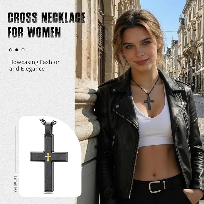 OOTDSE Cross Necklace for Men and Women 304L Stainless Steel Durable Snag-Free Box Chain Christian Jewelry Gift for Dad/Wife/Husband/Son/Loves/Friends on Easter/Birthday/Father's Day
