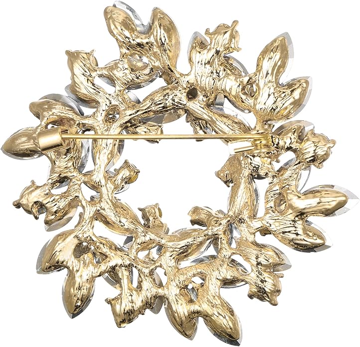 BriLove Austrian Crystal Rhinestone Elegant Flower Marquise Wreath Brooches for Women