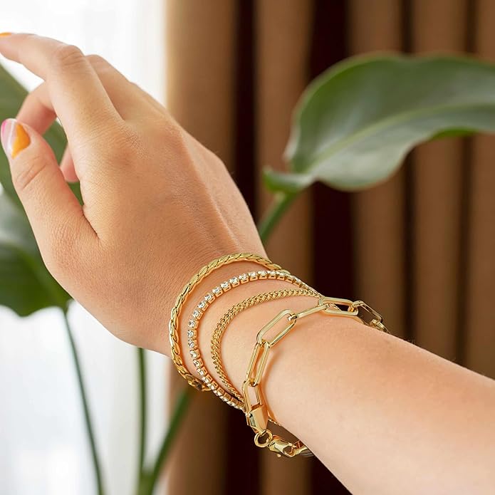 14K Gold Bracelets for Women Non Tarnish Gold Bracelets for Men Double Braided Chain Bracelet Delicate Gold Chain Bracelet Ideal Presents (6.5/7/7.5/8/9in)