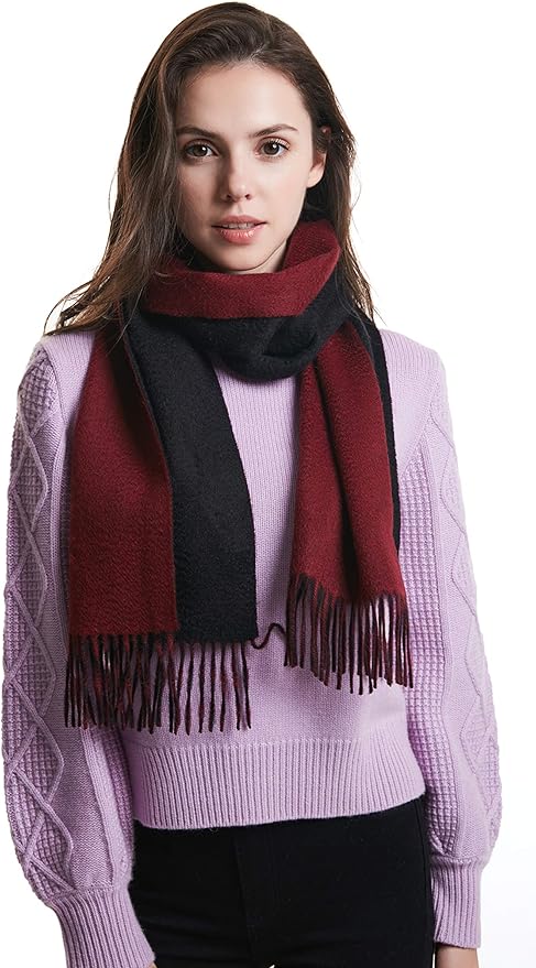 EURKEA 100% Cashmere 2025 Winter Scarf for Women Fringed Edges Warm & Soft Lightweight Solid/Plaid/Two-Tone Free Size