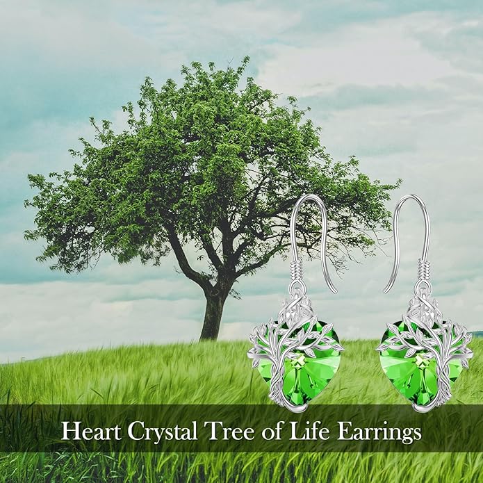 TOUPOP Tree of Life Earrings 925 Sterling Silver Family Tree Dangle Drop Earrings Crystal Jewelry Birthday Christmas Gifts for Women Her