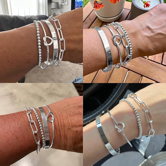 Reoxvo Gold Plated Bangle Cuff Bracelets for Women Non Tarnish Gold Bracelet Stack Jewelry Set for Women Trendy