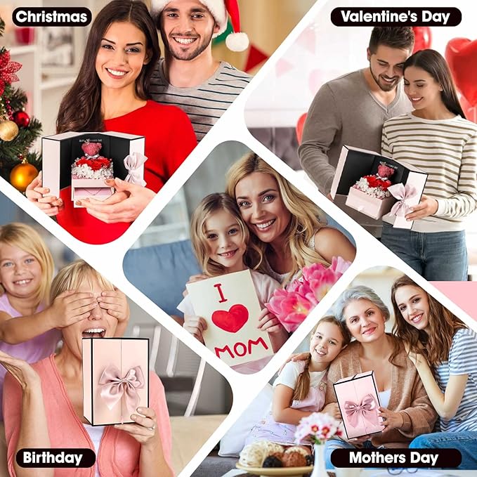 ADDWel Gifts for Mom from Daughter and Son, Unique Mother Birthday Xmas Gift Idea, Preserved Real Roses with I Love You in 100 Languages Mom Necklace, Cool to Mother Mama