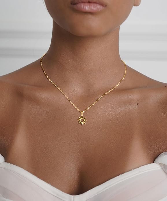 CHESKY Layered Necklaces for Women Trendy, Dainty 14k Gold Plated Pendant Necklace Layering Necklace for Women Non Tarnish Hypoallergenic Sun Gold Necklace Stack Gold Jewelry for Women Gifts