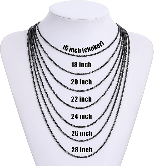 Fiusem Black Wheat Chains for Men and Women, 2/2.5/3/4/5mm Stainless Steel Necklace Chain, Mens Necklace Jewelry Gift 16-28 Inch
